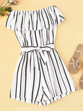 Striped Ruffle Hem Knot Romper