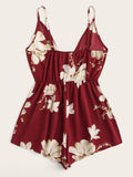 Floral Print Elastic Waist Cami Romper