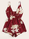Floral Print Elastic Waist Cami Romper