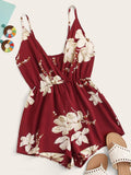 Floral Print Elastic Waist Cami Romper