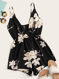 Floral Print Elastic Waist Cami Romper