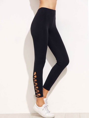 Lattice Hem High Waist Leggings