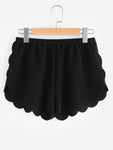 Elasticized Waist Scallop Edge Textured Shorts