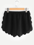 Elasticized Waist Scallop Edge Textured Shorts