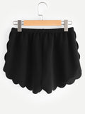 Elasticized Waist Scallop Edge Textured Shorts