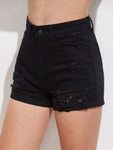 Distressed Roll Cuff Denim Shorts