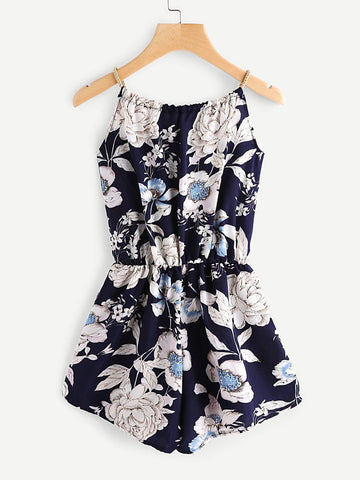 Floral Print Random Self Tie Cami Romper