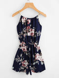 Floral Print Random Self Tie Cami Romper