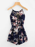 Floral Print Random Self Tie Cami Romper