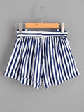 Striped Self Tie Waist Shorts