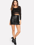 Zip Front PU Skirt