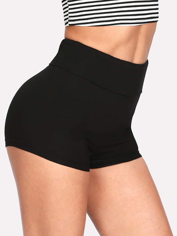 Wide Waist Solid Legging Shorts