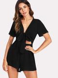 Cut Out Knot Front Romper