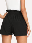 Self Belted Ruffle Waist Paperbag Shorts