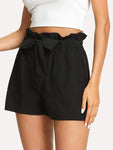 Self Belted Ruffle Waist Paperbag Shorts