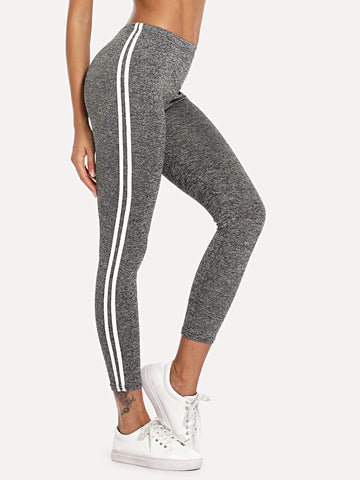 Striped Tape Side Elastic Waist Leggings