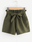 Self Tie Waist Frill Trim Shorts