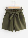 Self Tie Waist Frill Trim Shorts