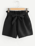 Self Tie Waist Frill Trim Shorts