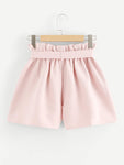 Self Tie Waist Frill Trim Shorts