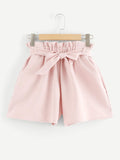 Self Tie Waist Frill Trim Shorts