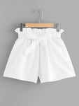 Self Tie Waist Frill Trim Shorts