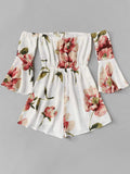 Floral Print Fluted Sleeve Romper