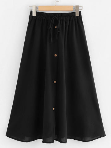 Drawstring Waist Button Front Skirt