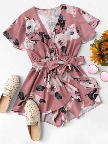 Floral Print Wrap Romper