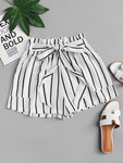 Striped Tie Front Paperbag Shorts