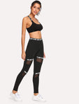 Mesh Contrast Letter Leggings