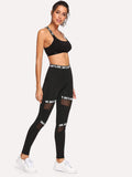 Mesh Contrast Letter Leggings