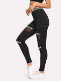 Mesh Contrast Letter Leggings