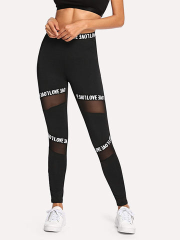 Mesh Contrast Letter Leggings