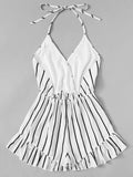 Drawstring Waist Striped Romper