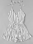 Drawstring Waist Striped Romper