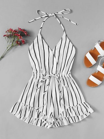 Drawstring Waist Striped Romper