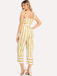 Frill Trim Striped Jumpsuit