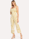 Frill Trim Striped Jumpsuit