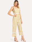 Frill Trim Striped Jumpsuit