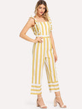 Frill Trim Striped Jumpsuit