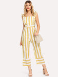 Frill Trim Striped Jumpsuit