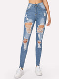 Ripped Bleach Wash Skinny Jeans