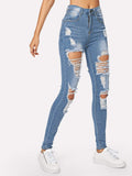 Ripped Bleach Wash Skinny Jeans