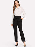 Ruffle Detail Belted Pants