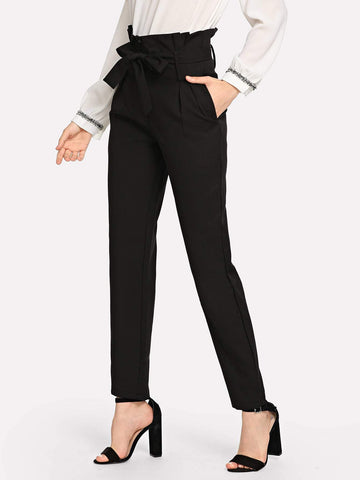 Ruffle Detail Belted Pants