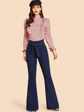 Tie Waist Flare Leg Jeans