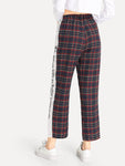 Plaid Letter Print Tape Side Pants