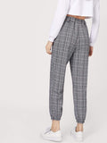 Elastic Waist Plaid Pants