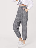 Elastic Waist Plaid Pants